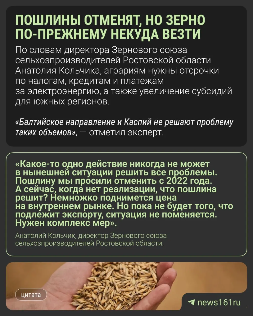 Обнуление пошлин до конца 2026 года не решает проблемы зерна: портовые задержки, переполненные элеваторы и низкие цены требуют комплексной поддержки аграриев Ростовской области.
